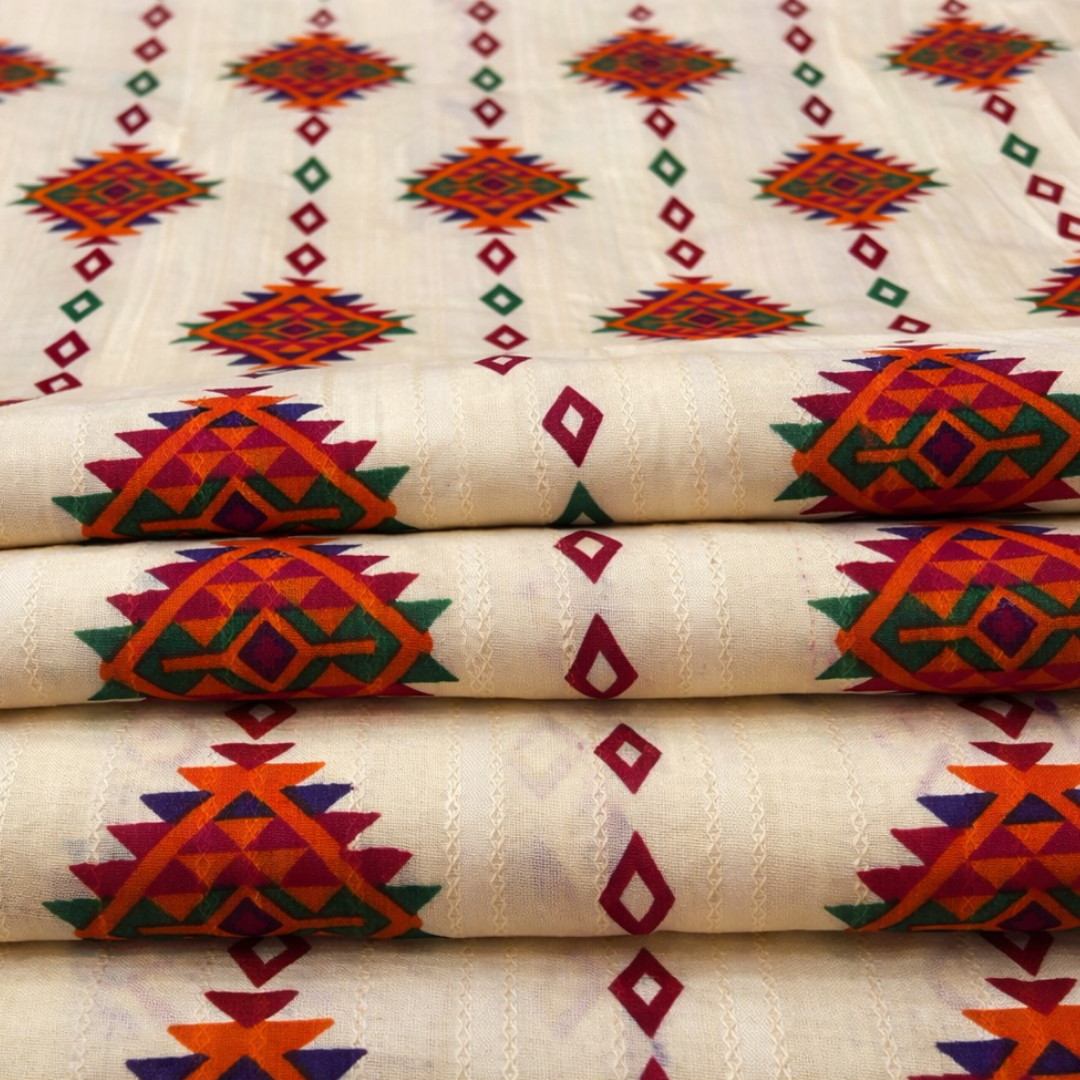 Premium Cream Multi-Color Printed Lawn 2 Pcs