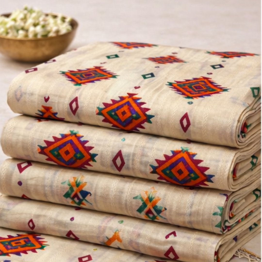 Premium Cream Multi-Color Printed Lawn 2 Pcs