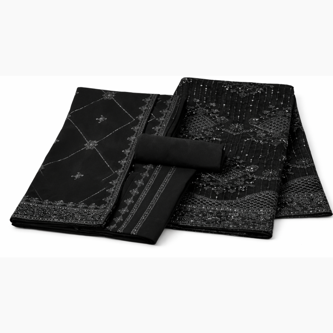 Premium Black Embroidered Chiffon Unstitched Suit