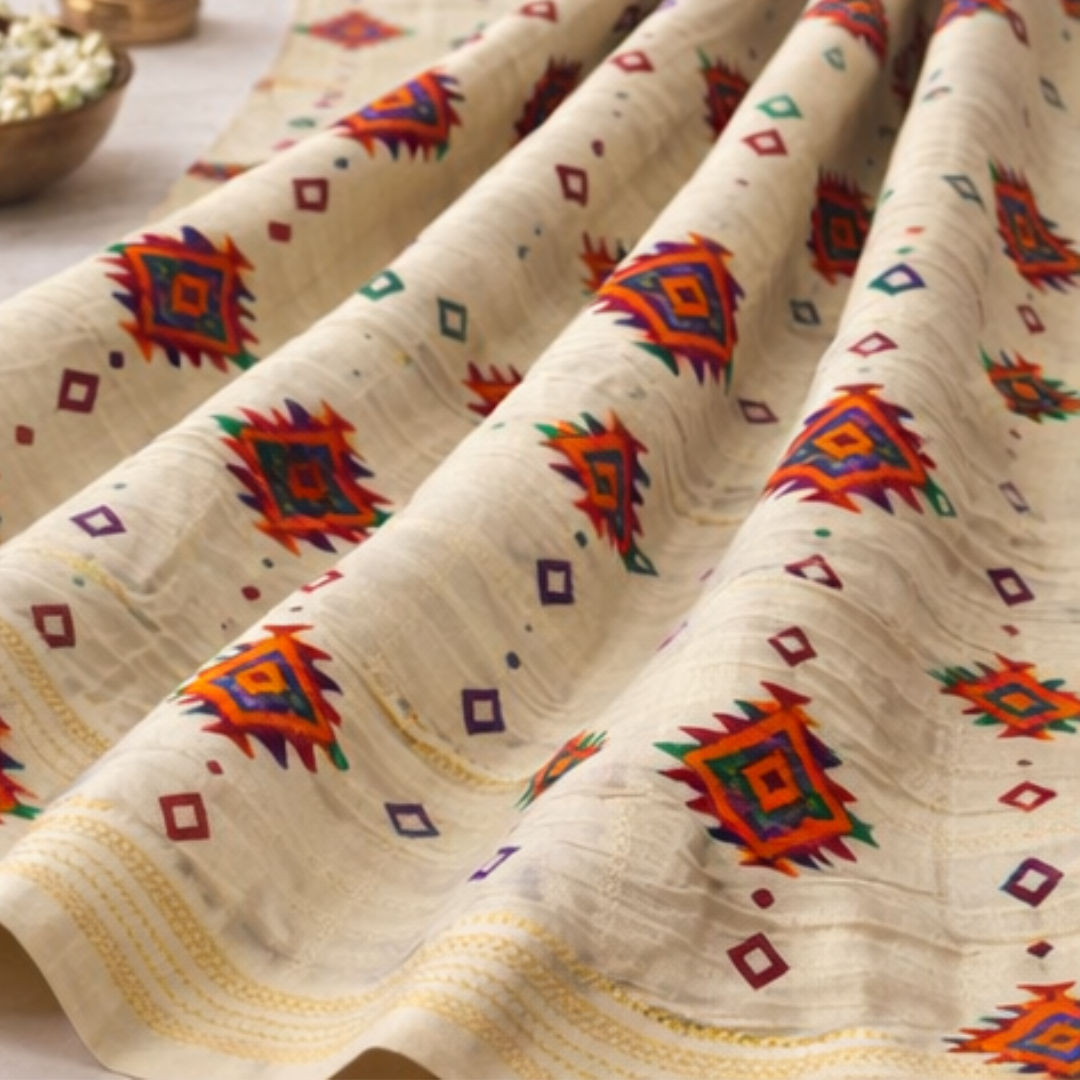 Premium Cream Multi-Color Printed Lawn 2 Pcs