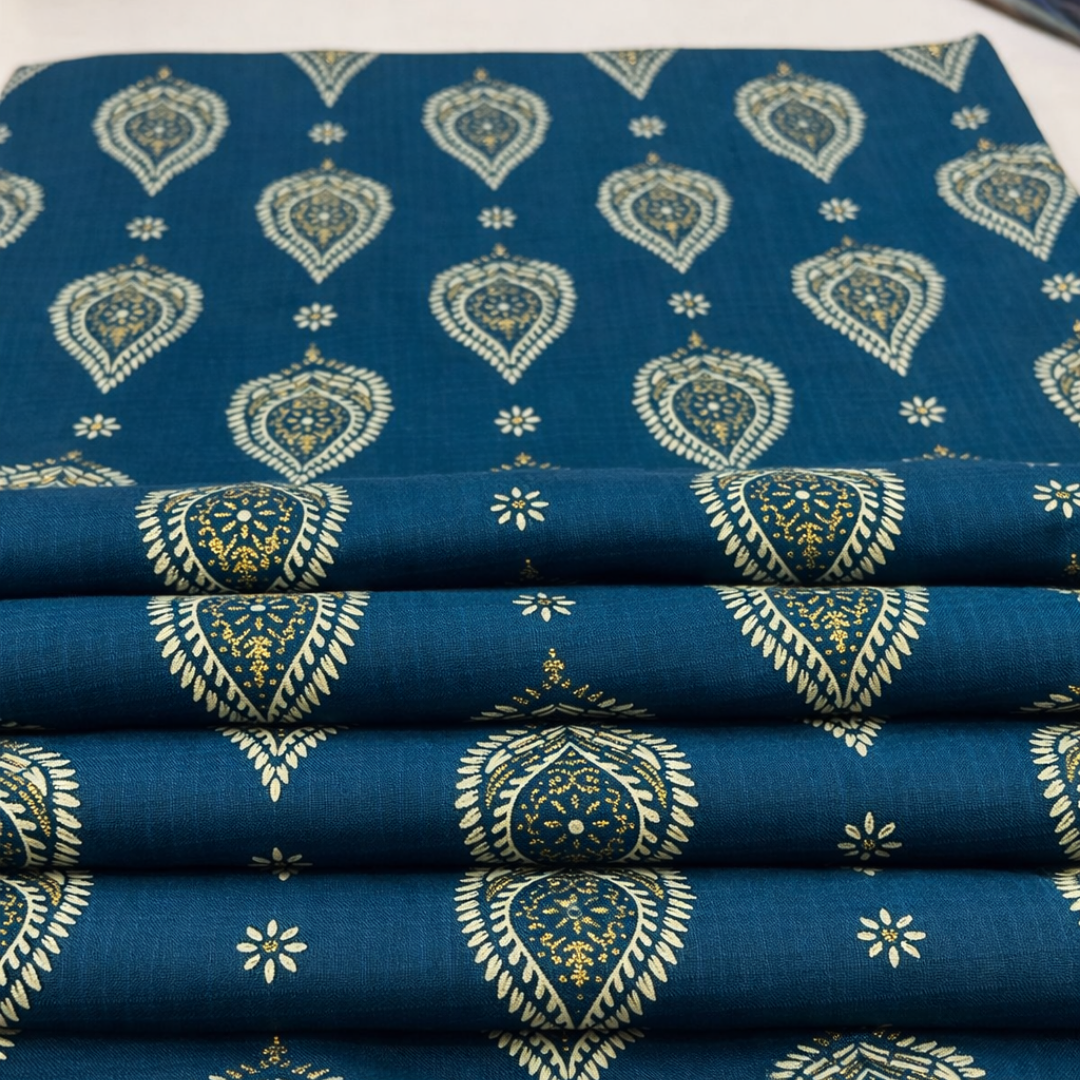 Premium Teal Blue Printed Lawn 2 Pcs