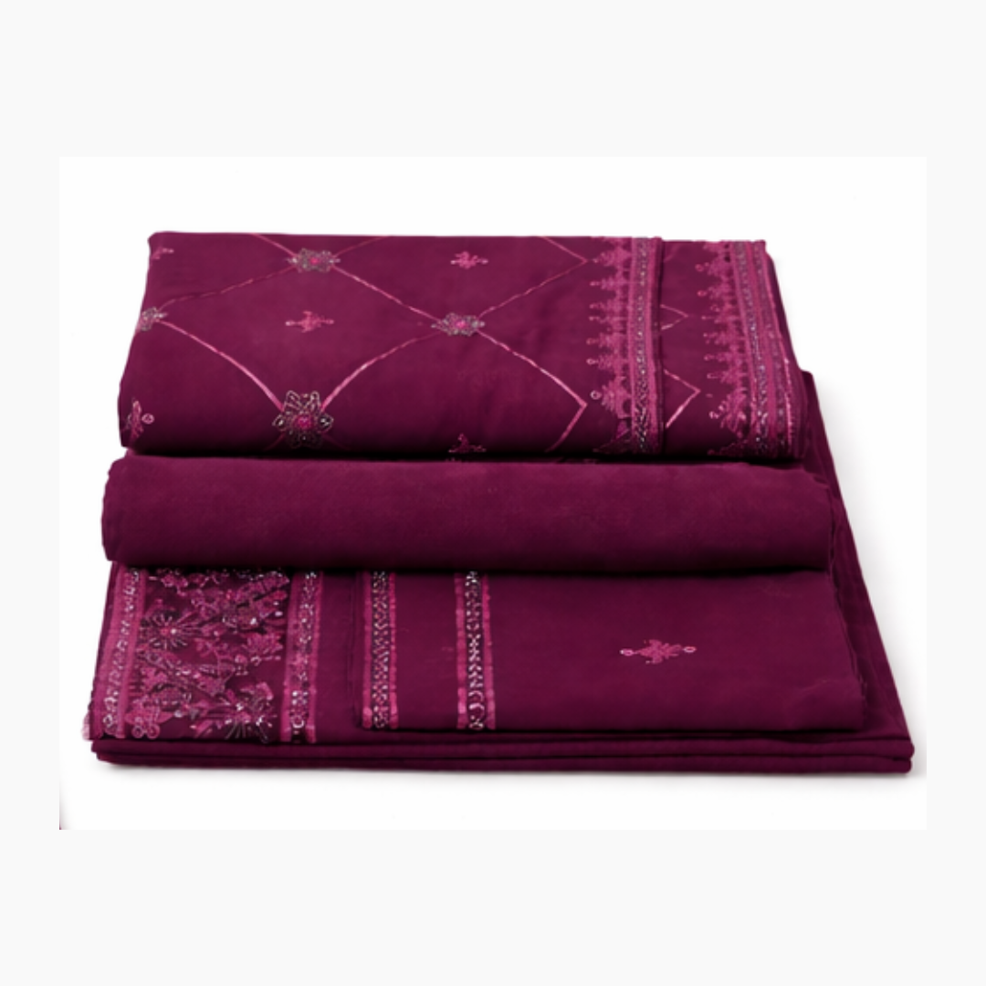 Premium Purple Embroidered Chiffon Unstitched Suit