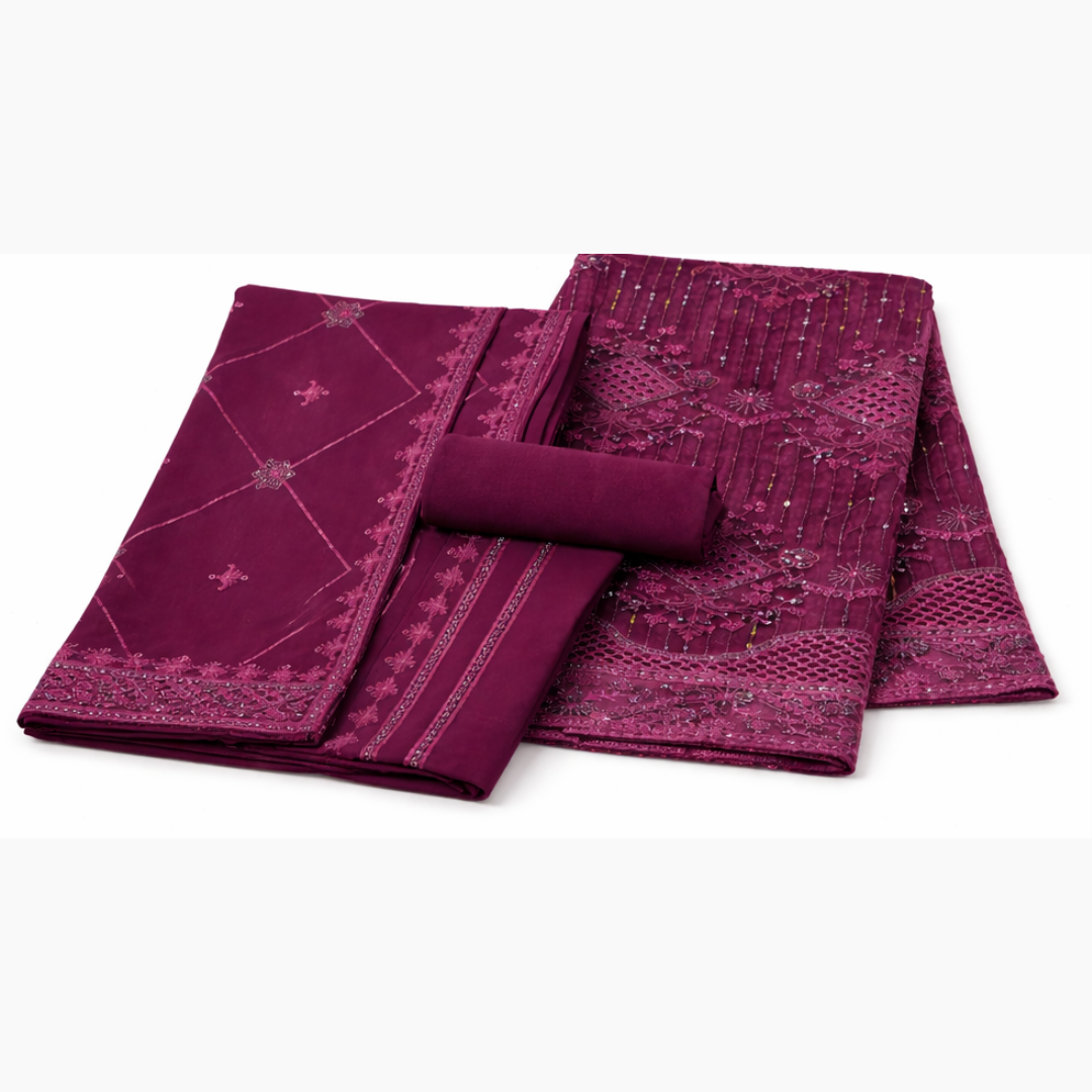 Premium Purple Embroidered Chiffon Unstitched Suit
