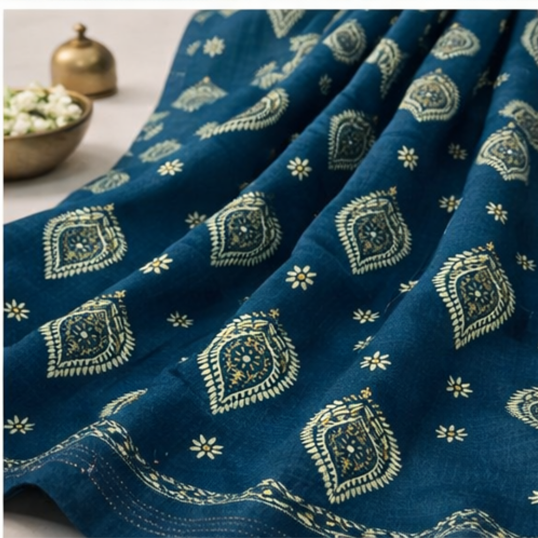 Premium Teal Blue Printed Lawn 2 Pcs