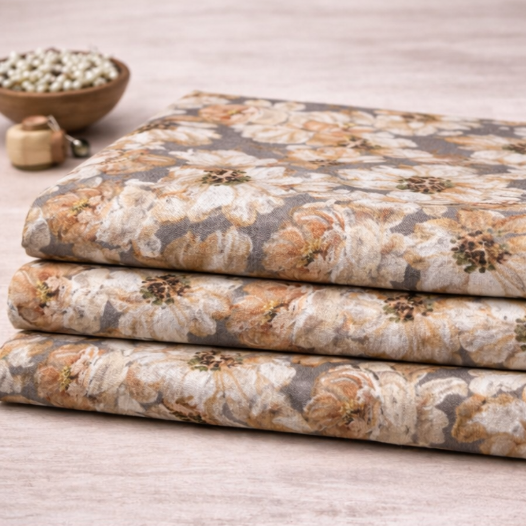 Premium Grey Floral Printed Lawn 2 Pcs