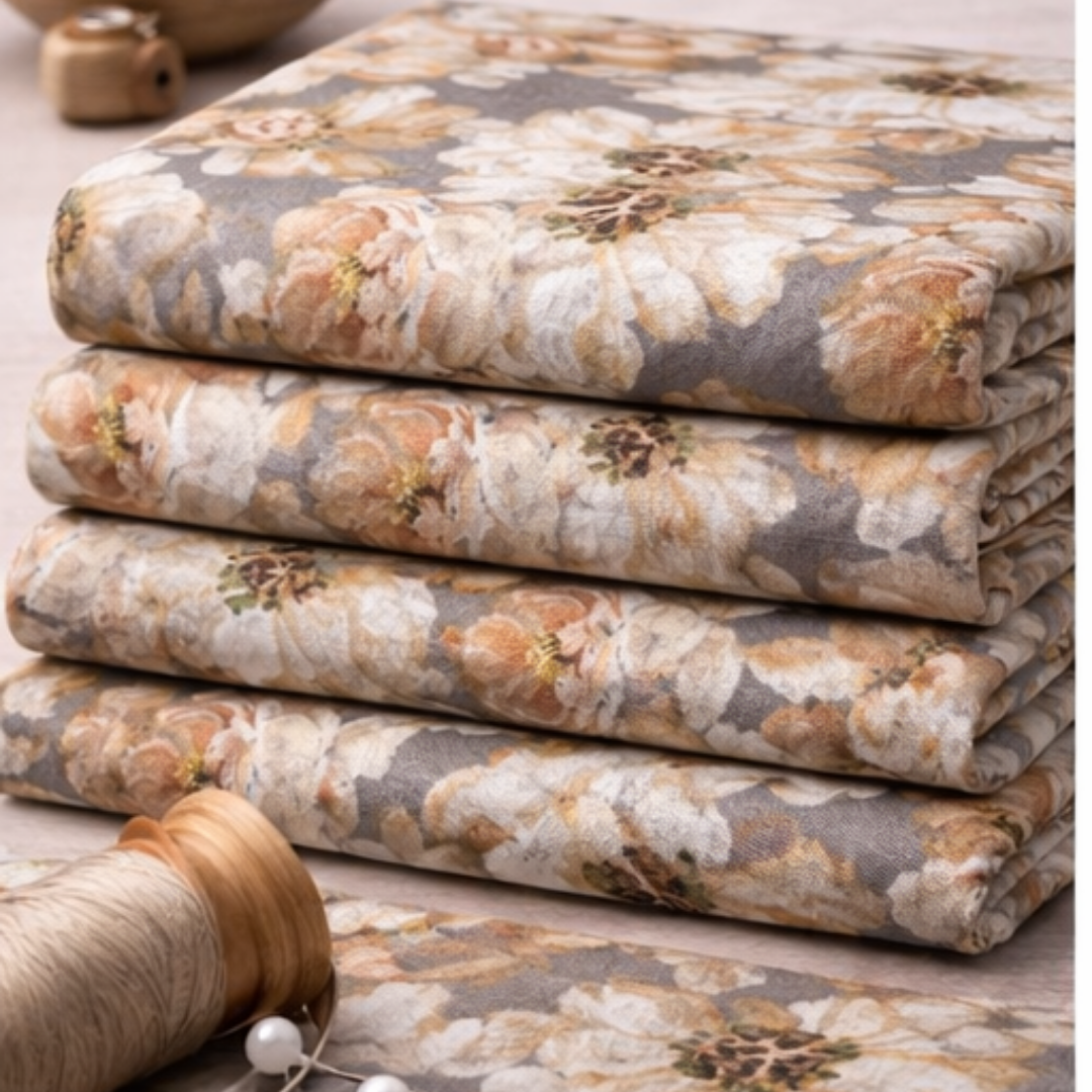 Premium Grey Floral Printed Lawn 2 Pcs