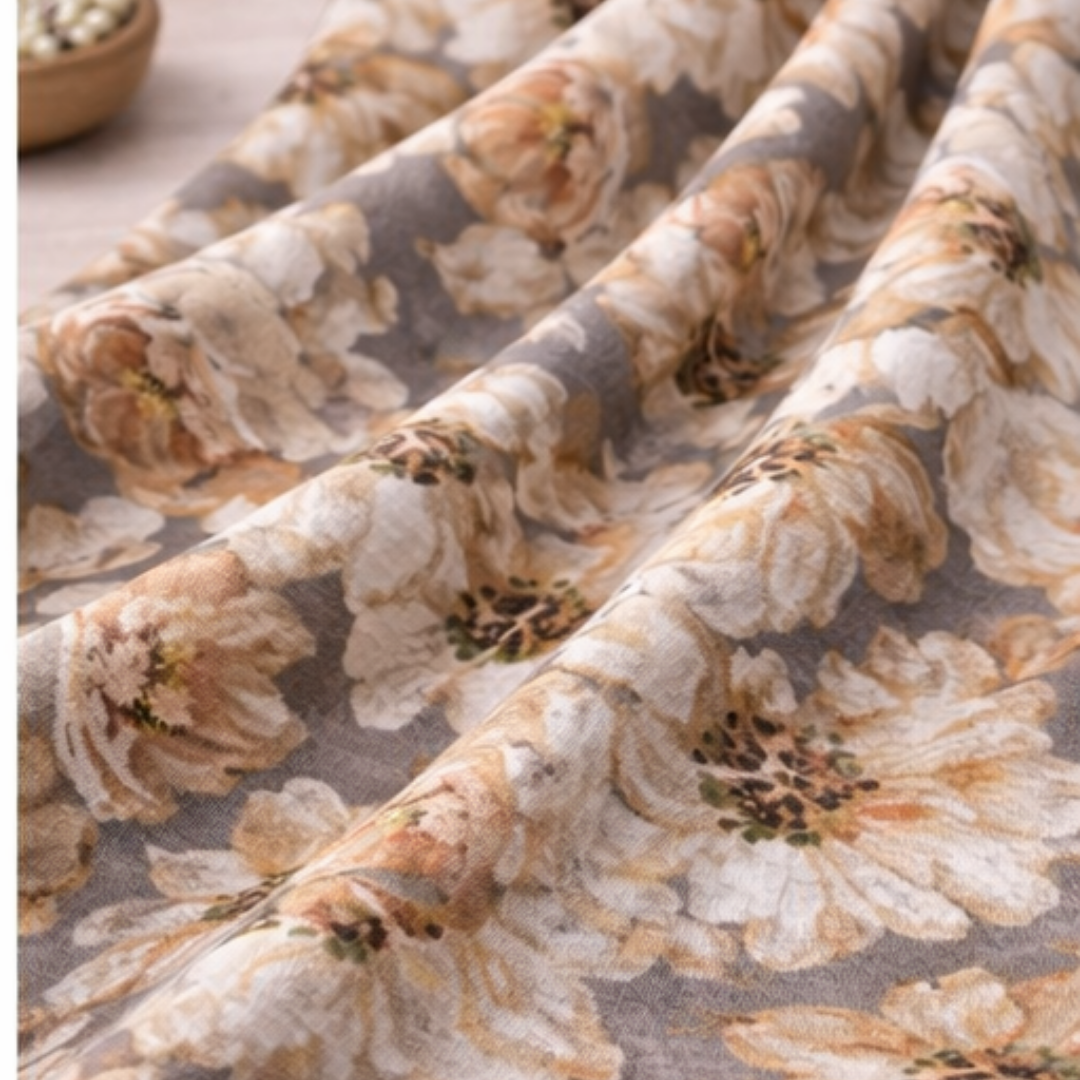 Premium Grey Floral Printed Lawn 2 Pcs