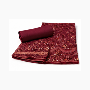 Luxury Burgundy Embroidered 3-Piece Unstitched Suit