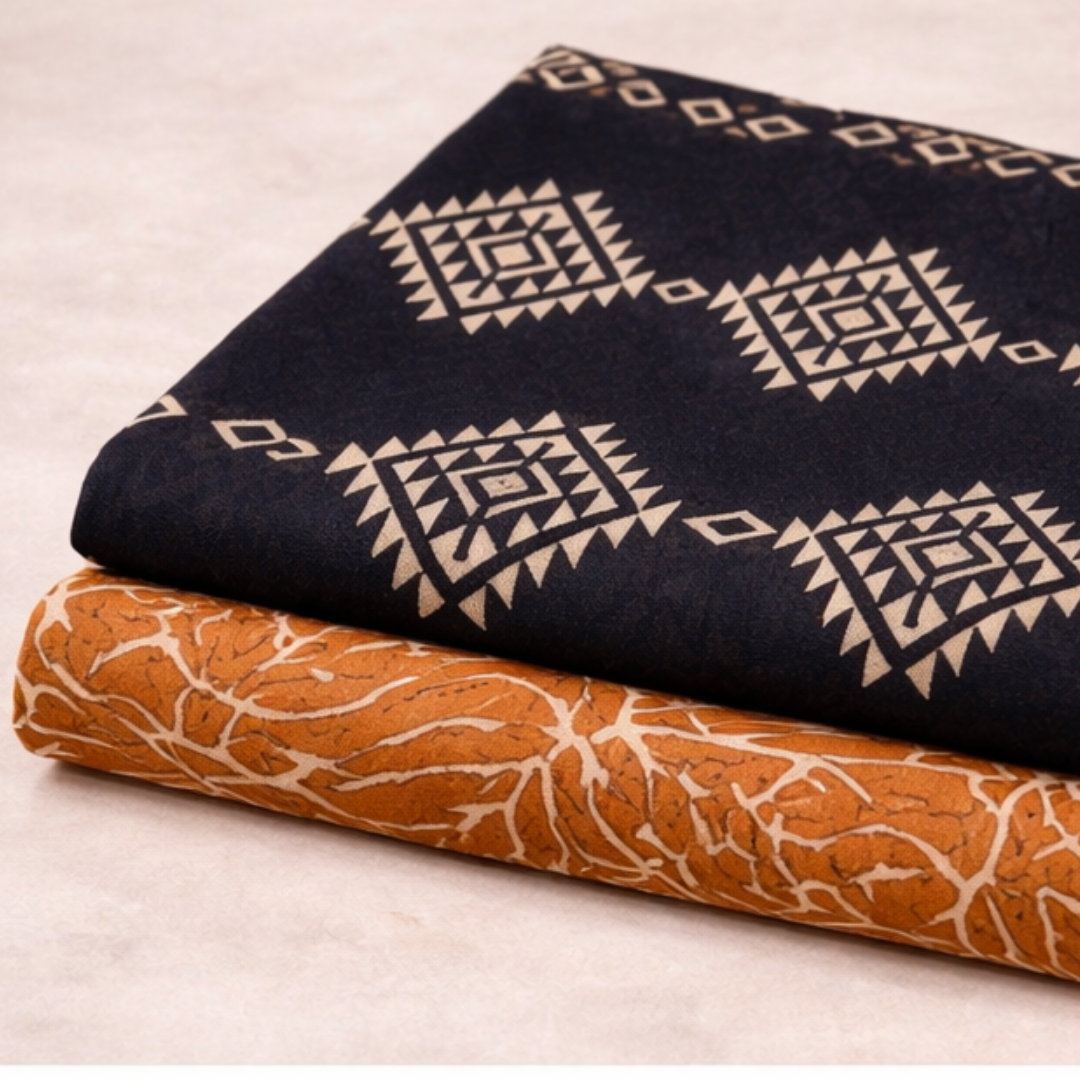 Premium Navy Blue & Rust Printed 2 Pcs