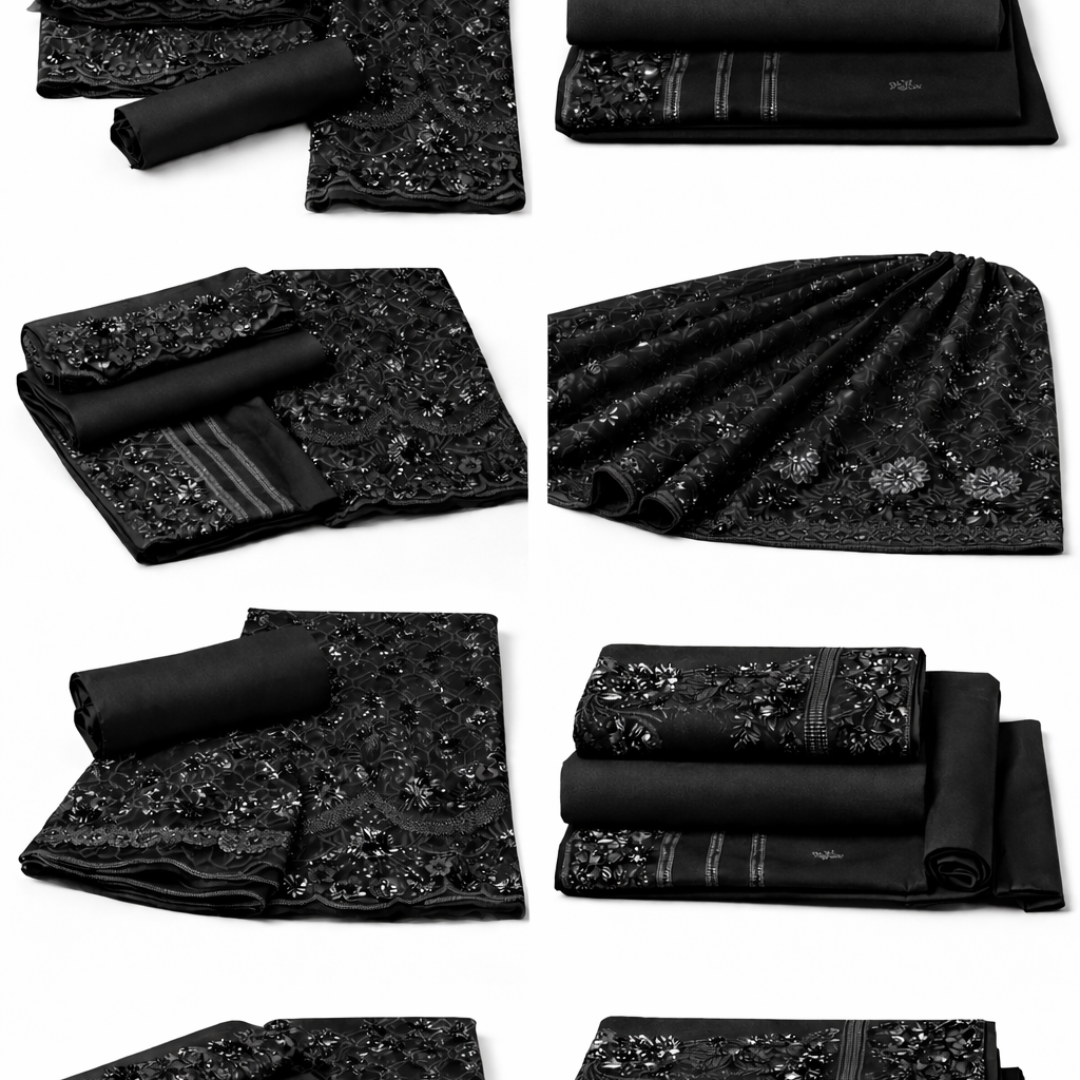 Luxury Black Embroidered 3-Piece Unstitched Suit