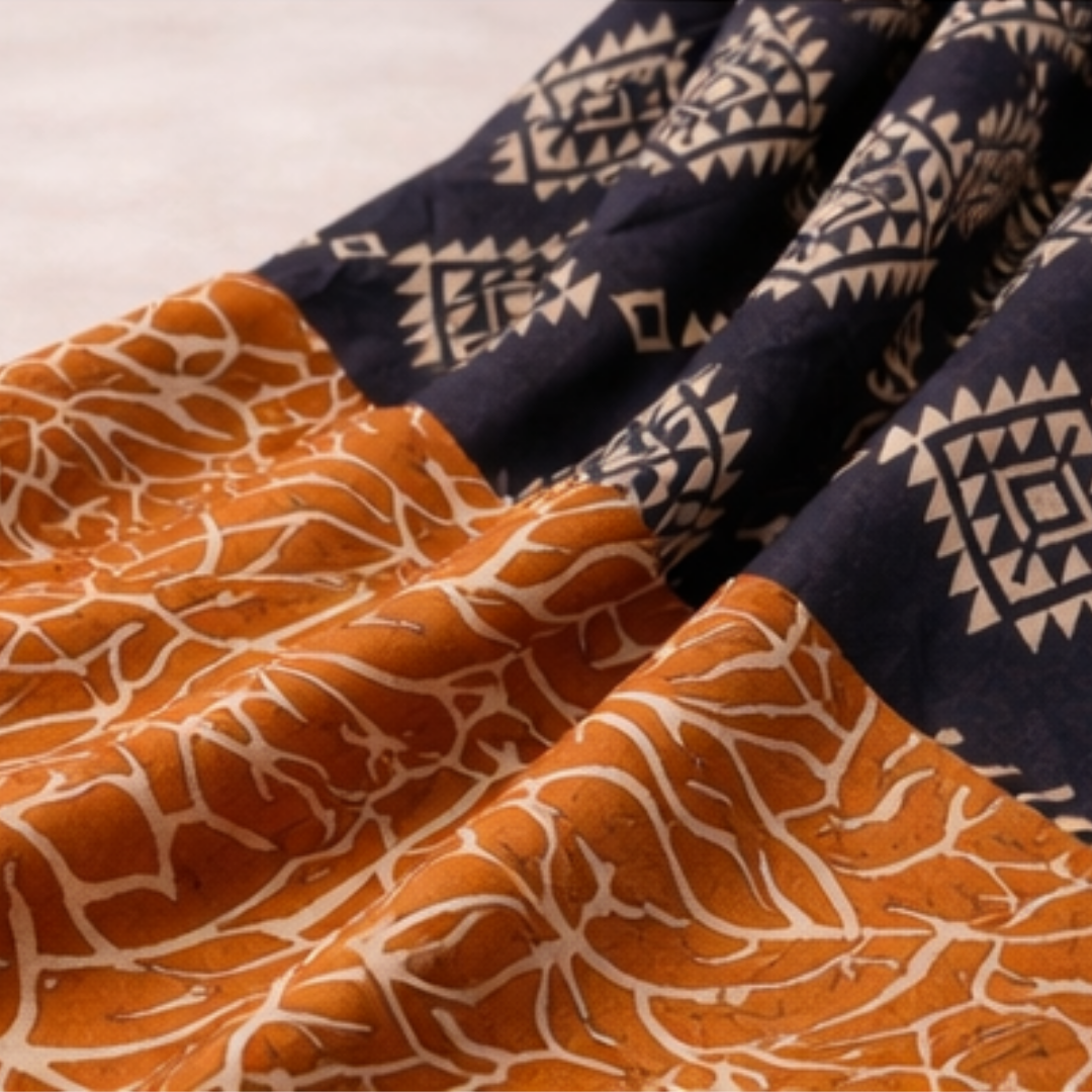 Premium Navy Blue & Rust Printed 2 Pcs