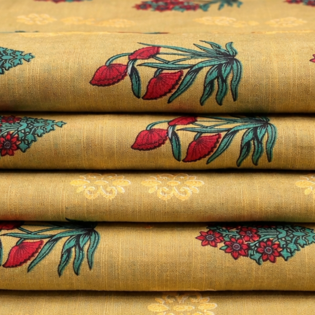 Premium Mustard Floral Printed  2 Pcs