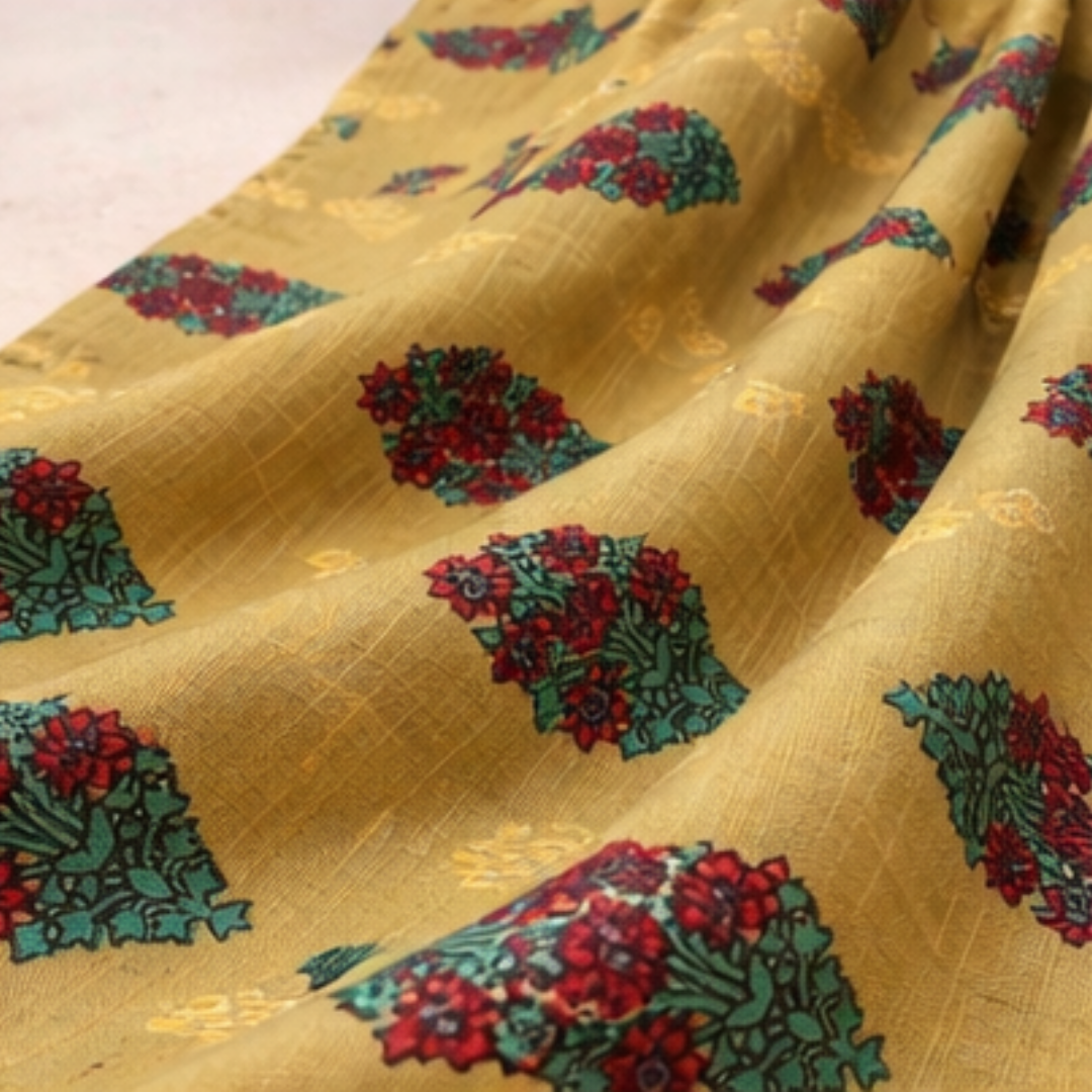 Premium Mustard Floral Printed  2 Pcs