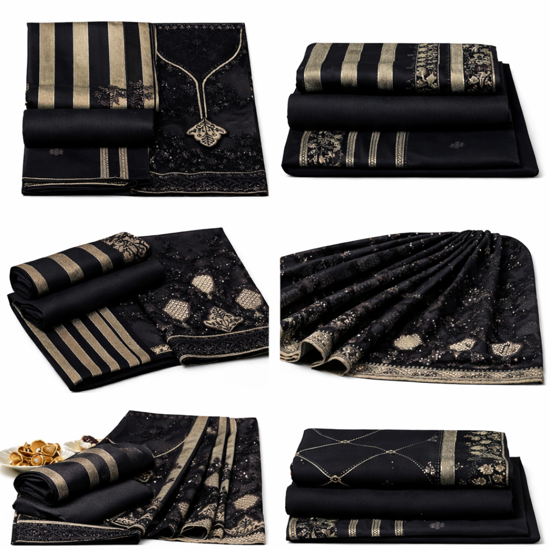 Premium Black Embroidered Unstitched Suit