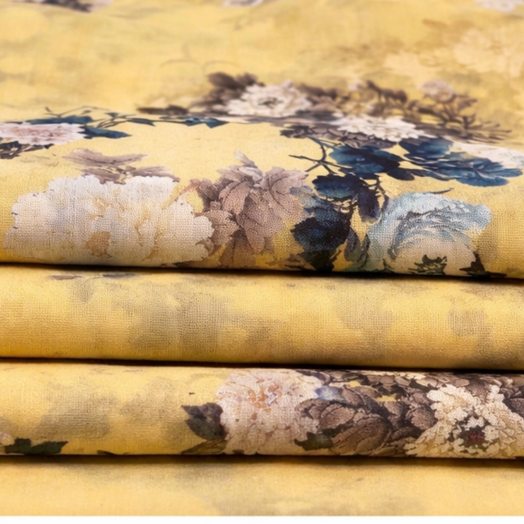 Premium Mustard Vintage Floral Printed 2 Pcs