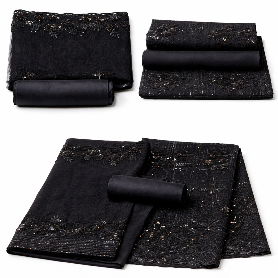 Luxury Black Embroidered 3-Piece Unstitched Suit
