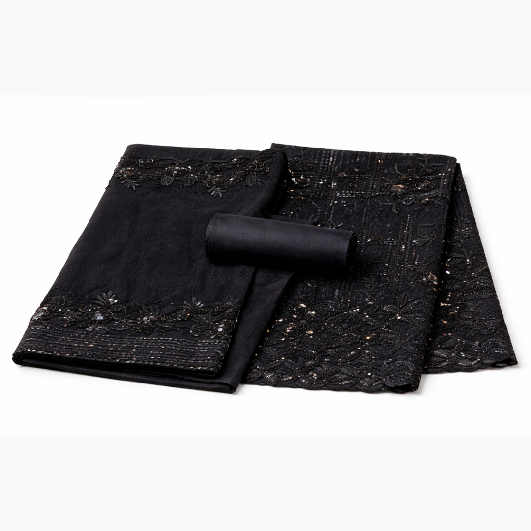 Luxury Black Embroidered 3-Piece Unstitched Suit