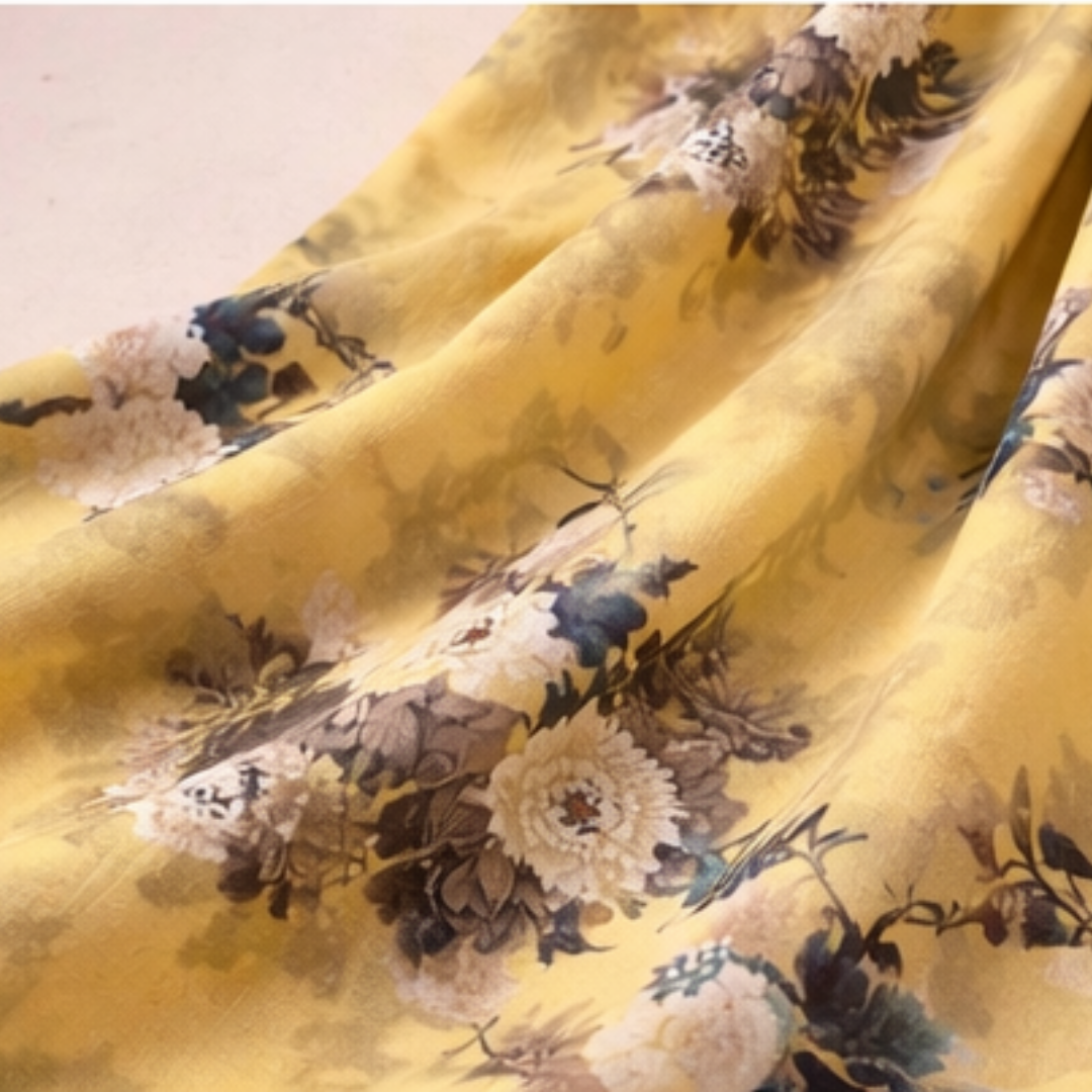 Premium Mustard Vintage Floral Printed 2 Pcs