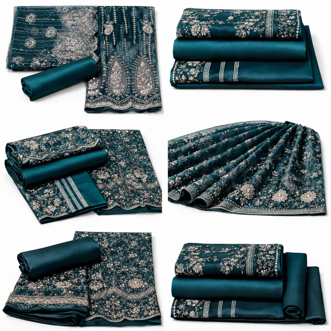 Luxury Deep Teal Embroidered 3-Piece Unstitched Suit (Copy)