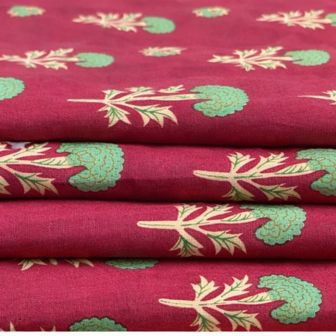 Premium Deep Red Botanical Printed  2 Pcs