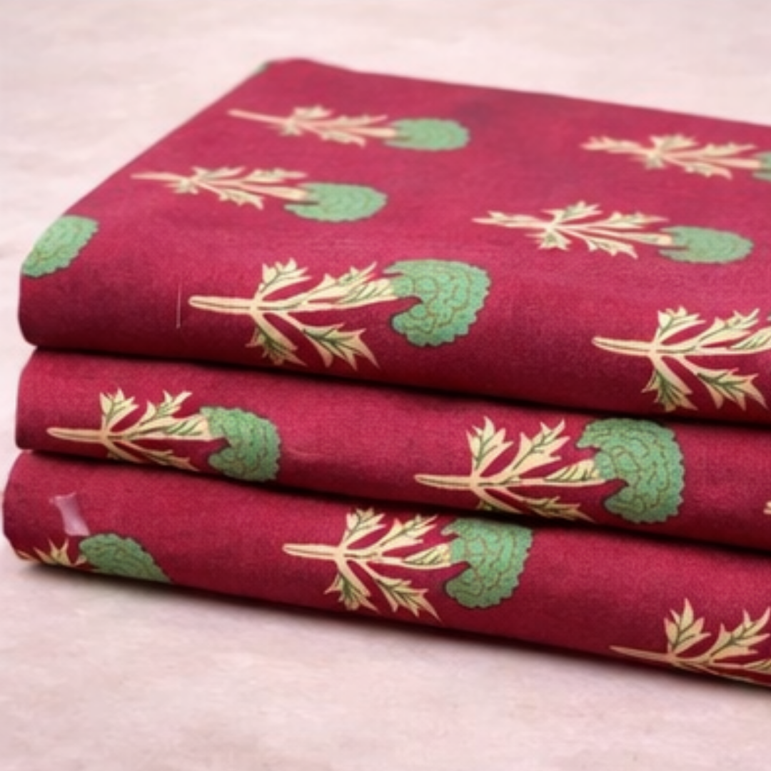 Premium Deep Red Botanical Printed  2 Pcs