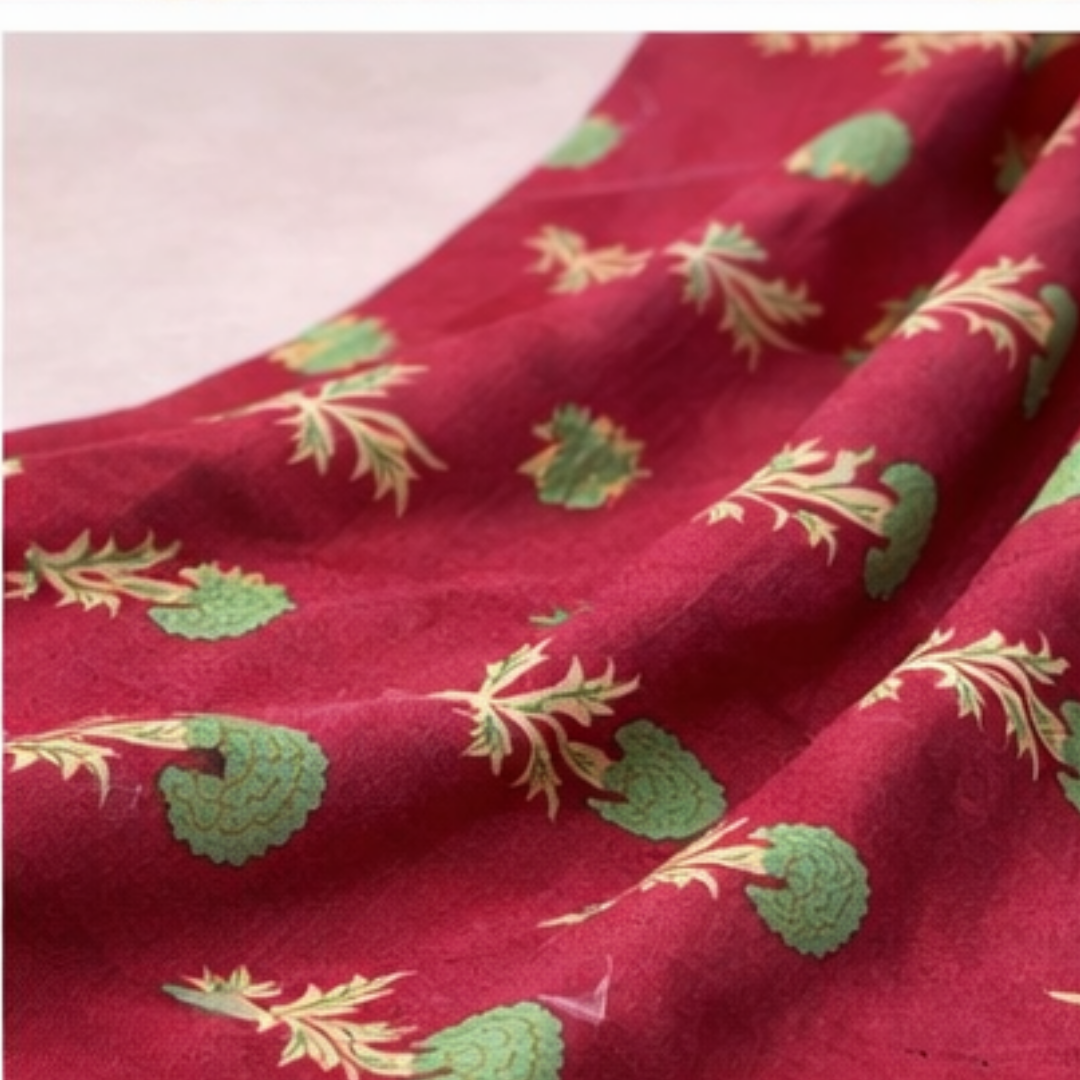 Premium Deep Red Botanical Printed  2 Pcs
