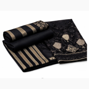 Premium Black Embroidered Unstitched Suit