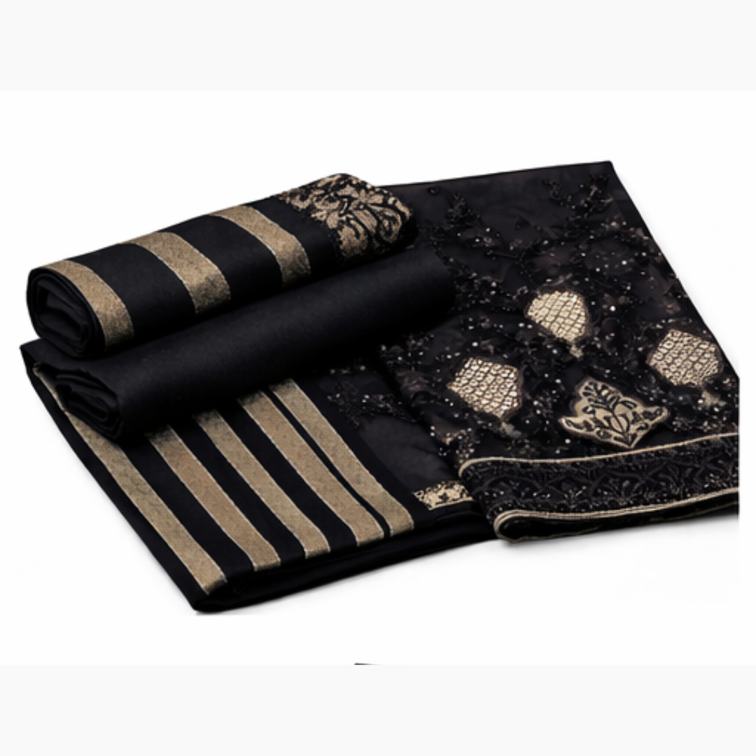 Premium Black Embroidered Unstitched Suit