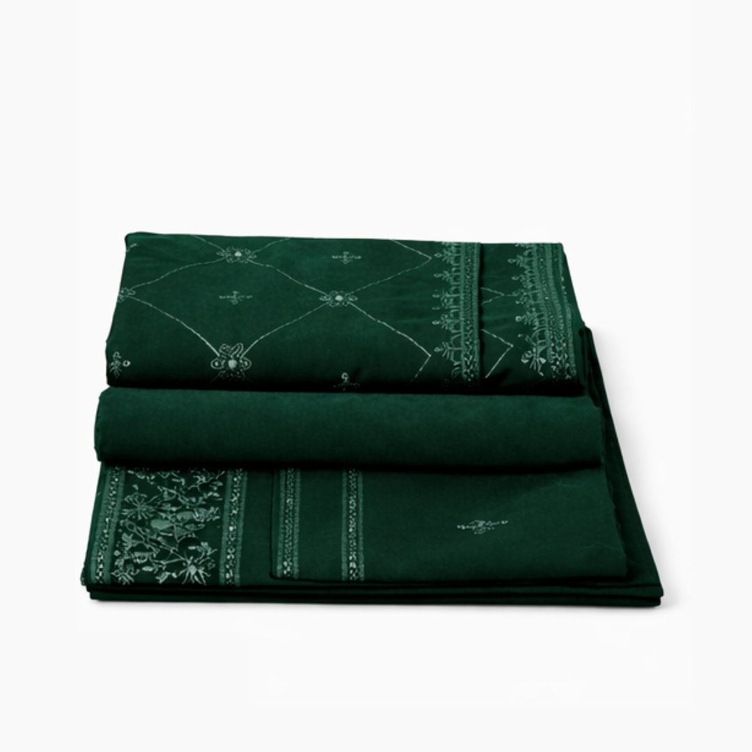 Premium Emerald Green Embroidered Chiffon Unstitched Suit