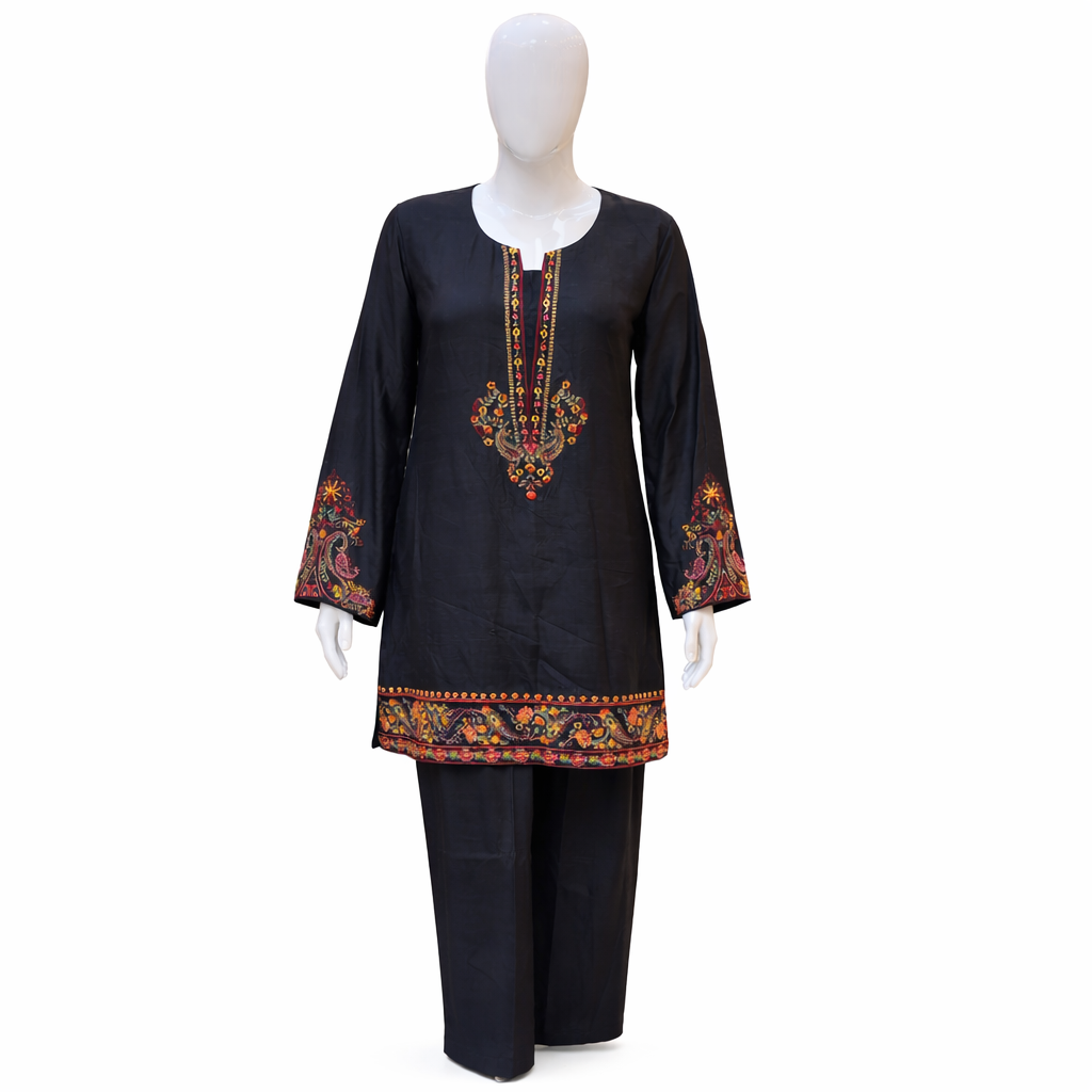 Elegant Black Embroidered 3 Piece Suit
