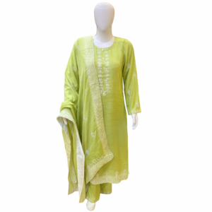 Elegant Embroidered 3 Piece Suit – Lime Green